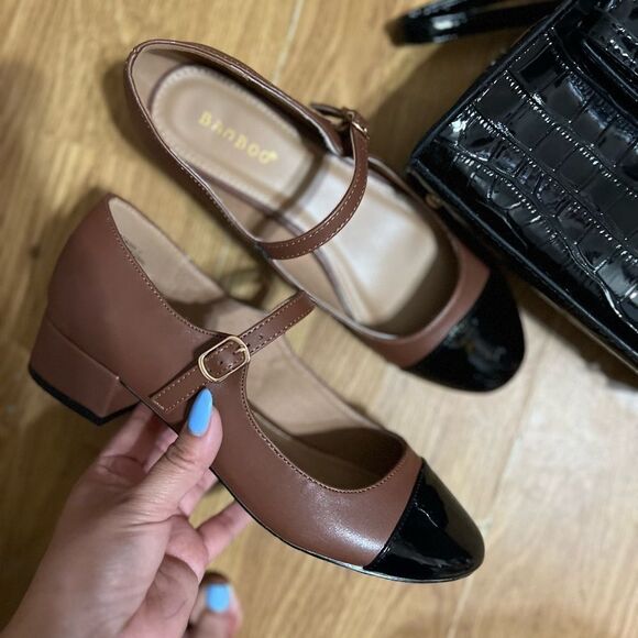BLACK / BROWN SHORT HEEL MARYJANE - Picture 5 of 6